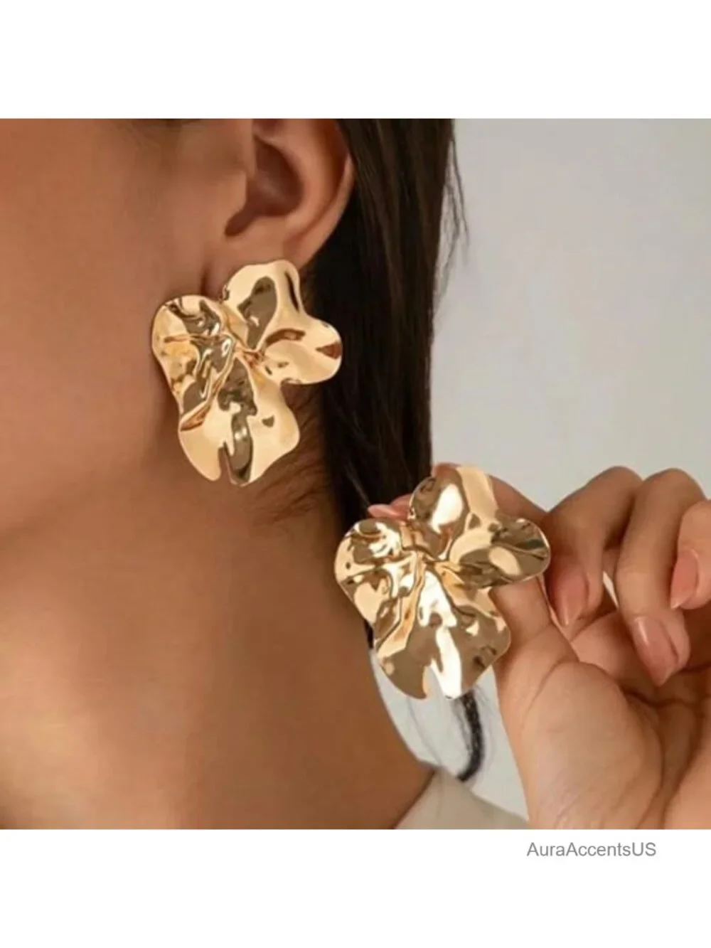 14K Gold Plated Floral Drop Earrings for Women, Large Statement Dangle